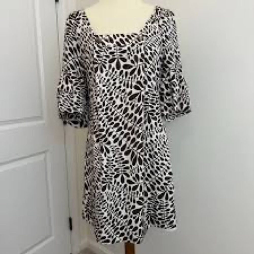 Trina Turk Black & White Floral-Print Square Neck Mini Dress